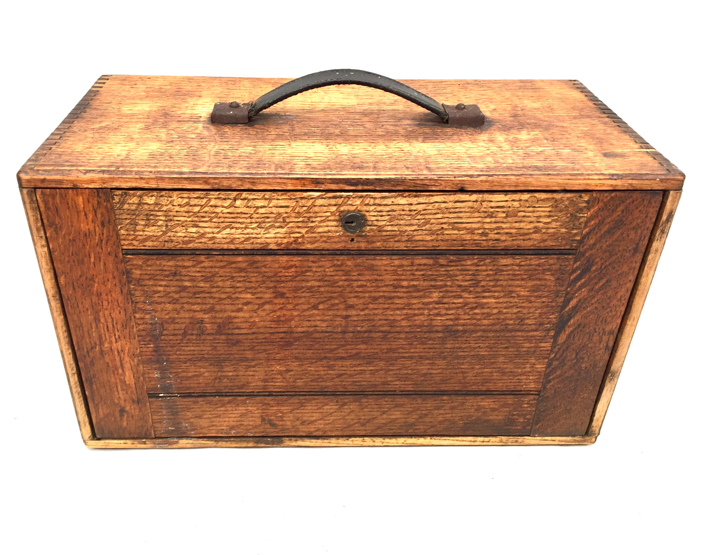 Antique Wooden Oak 1930s Engineers Toolbox / Tool Box Collectors Cabinet Storage