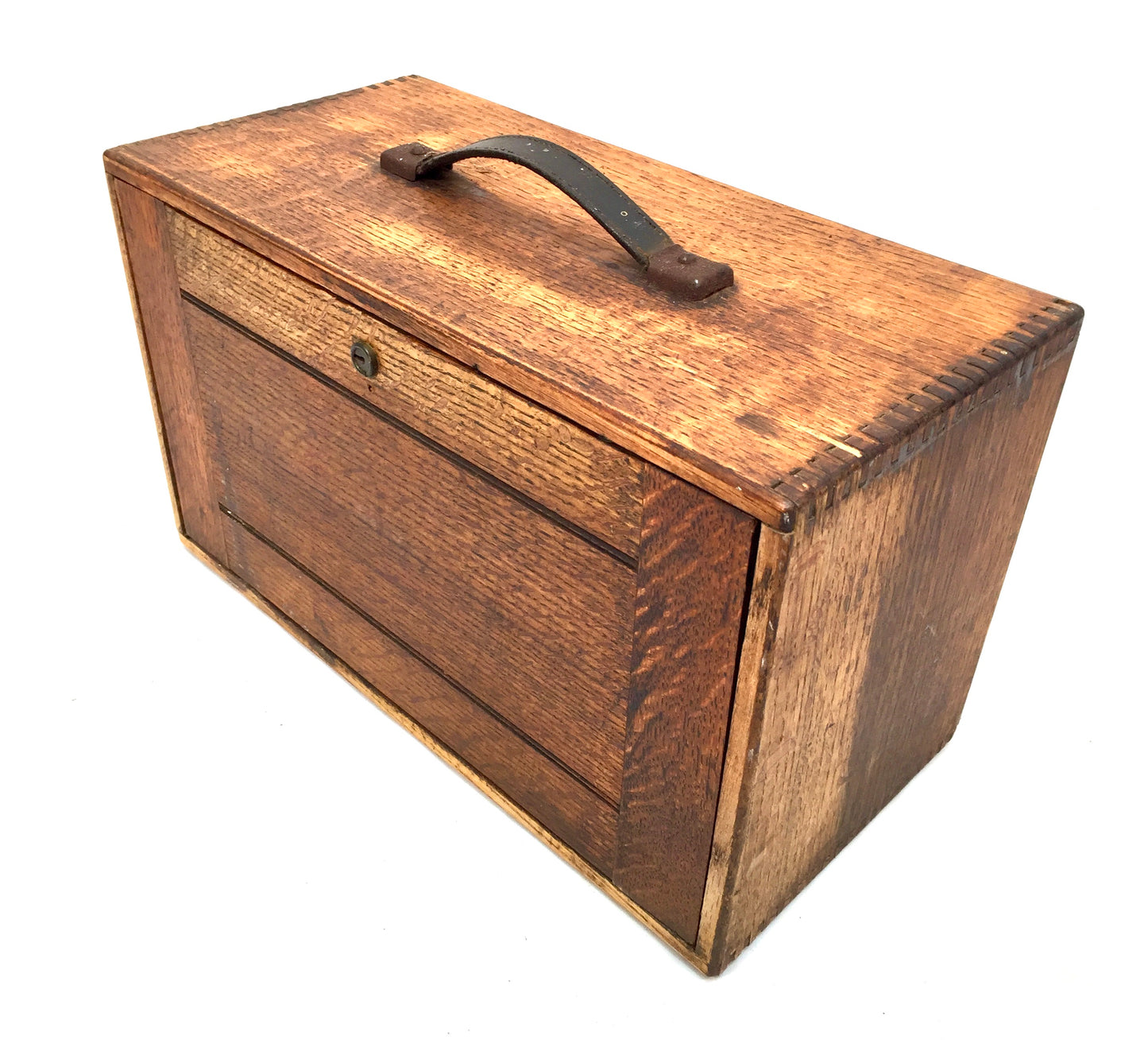 Antique Wooden Oak 1930s Engineers Toolbox / Tool Box Collectors Cabinet Storage