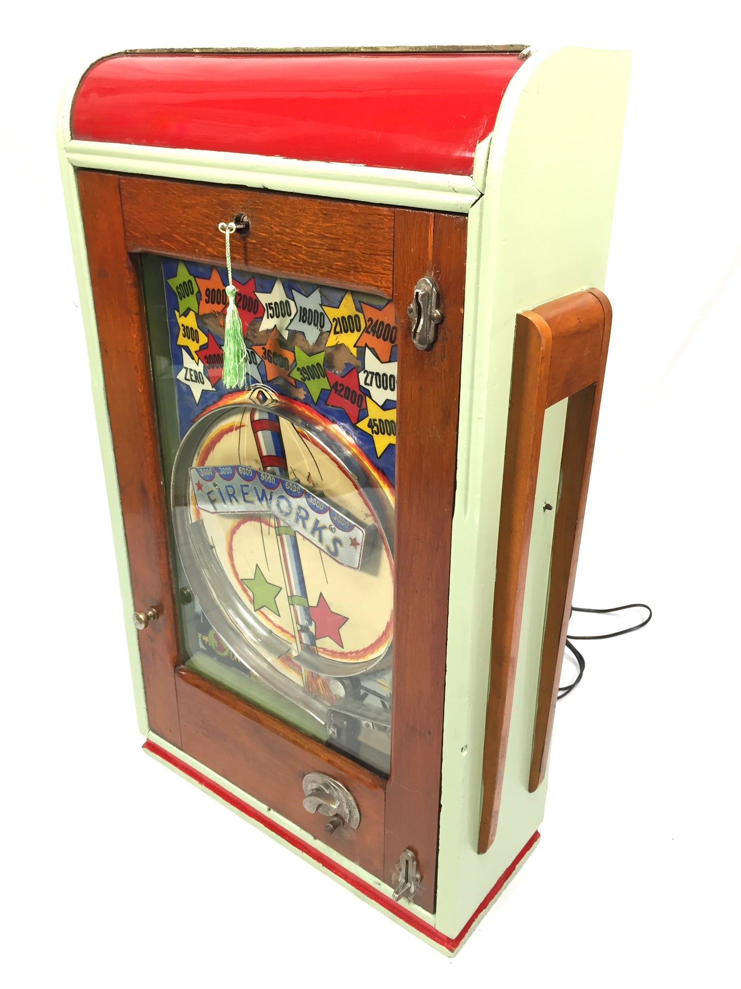 Antique Stevenson & Lovett Arcade Coin Operated Penny Machine Fireworks Working