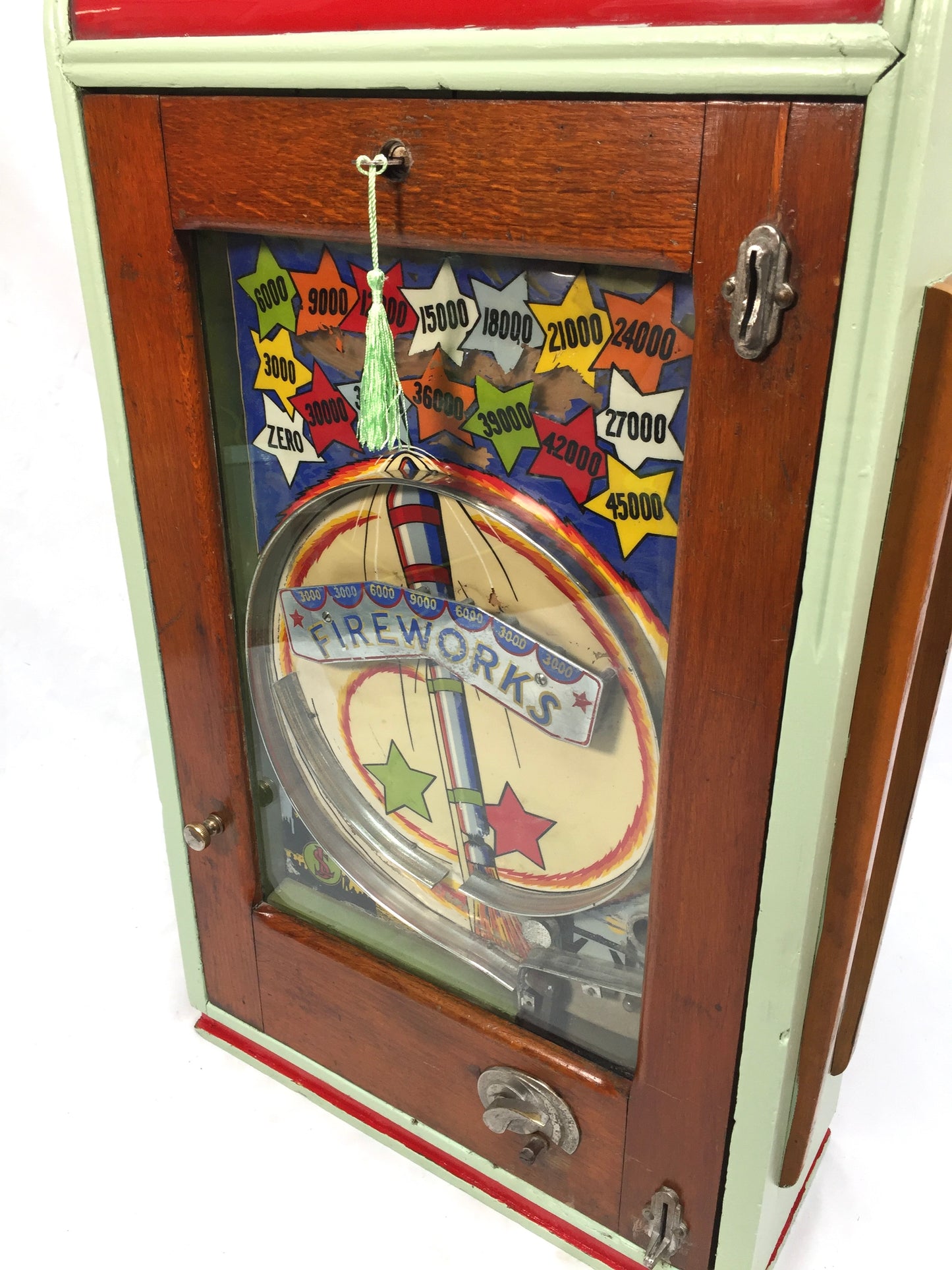 Antique Stevenson & Lovett Arcade Coin Operated Penny Machine Fireworks Working