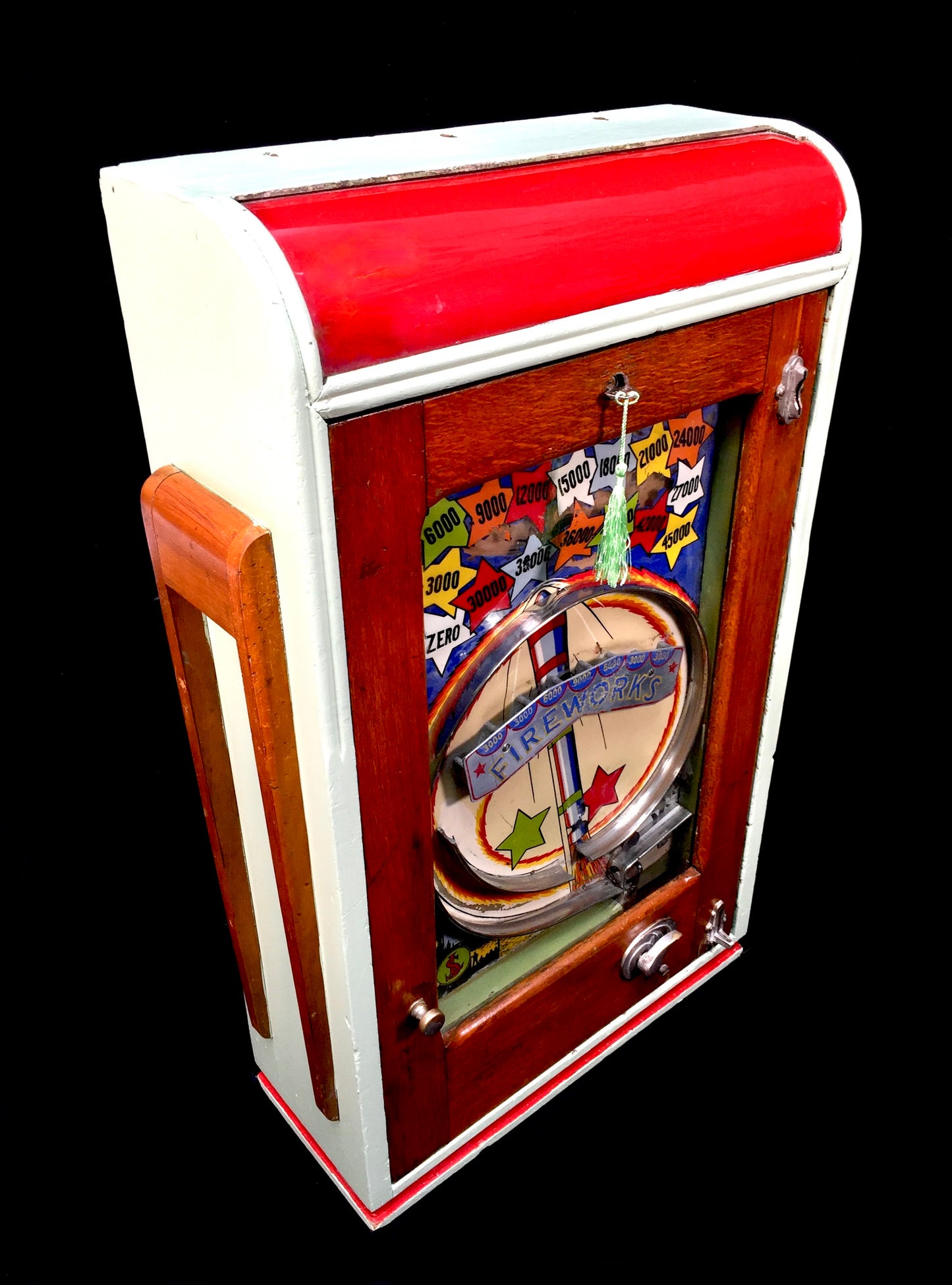 Antique Stevenson & Lovett Arcade Coin Operated Penny Machine Fireworks Working