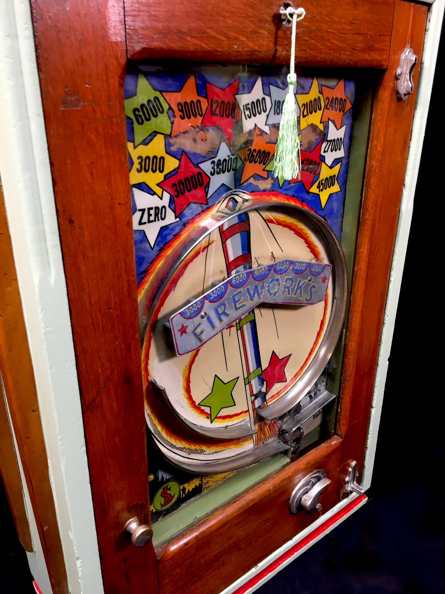 Antique Stevenson & Lovett Arcade Coin Operated Penny Machine Fireworks Working