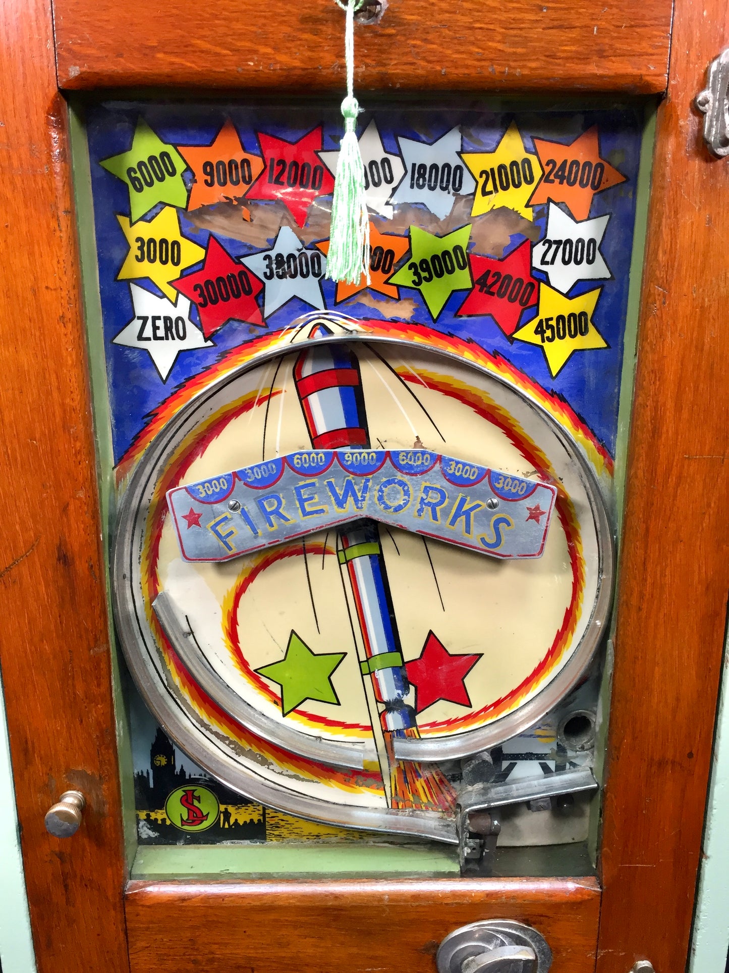 Antique Stevenson & Lovett Arcade Coin Operated Penny Machine Fireworks Working
