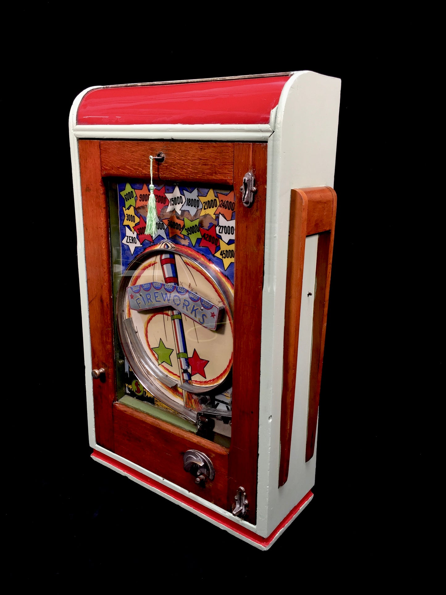 Antique Stevenson & Lovett Arcade Coin Operated Penny Machine Fireworks Working