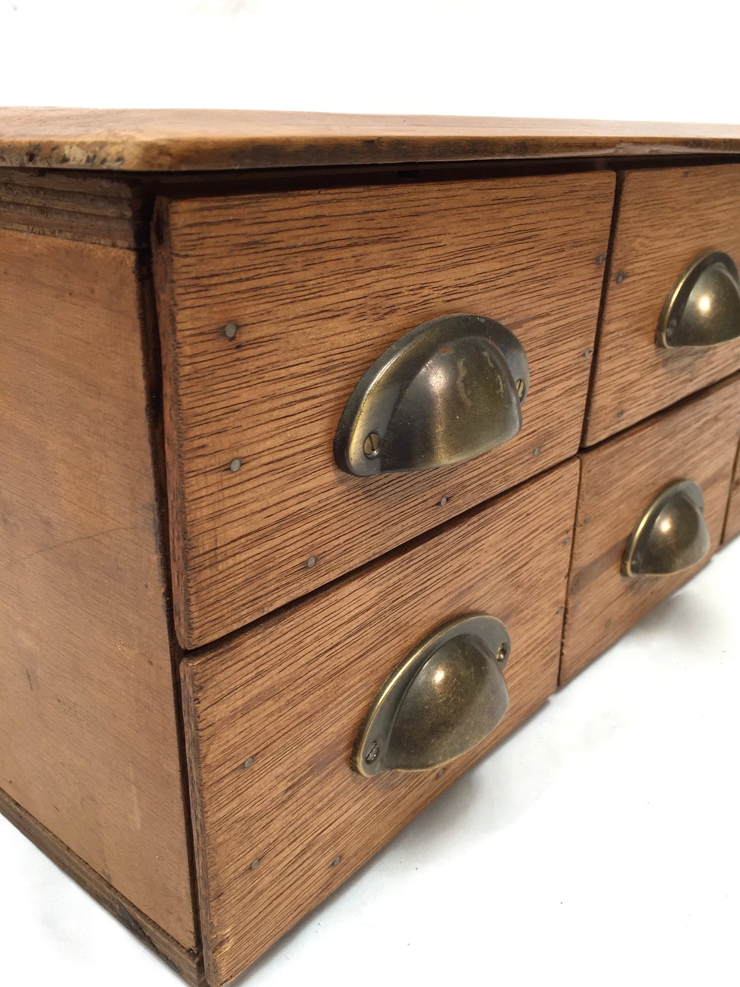 Antique Wooden French Elm Desktop Stationery Filing Drawers / Cabinet / Box