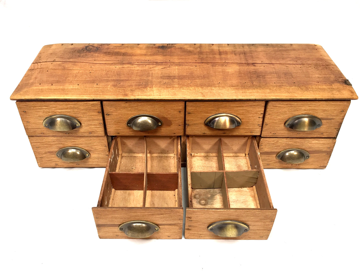 Antique Wooden French Elm Desktop Stationery Filing Drawers / Cabinet / Box