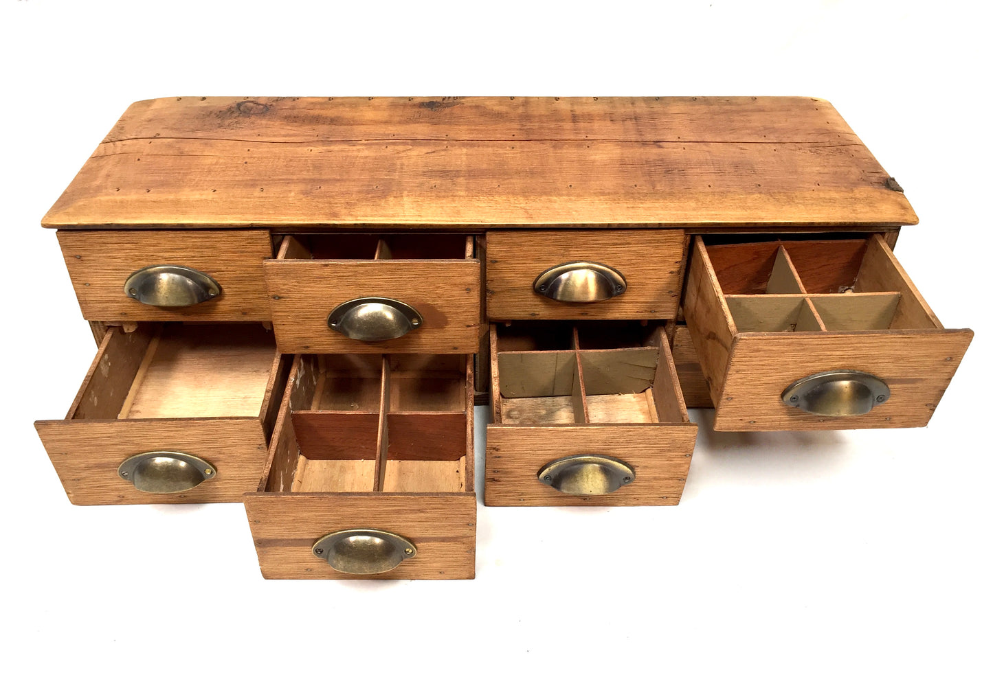 Antique Wooden French Elm Desktop Stationery Filing Drawers / Cabinet / Box