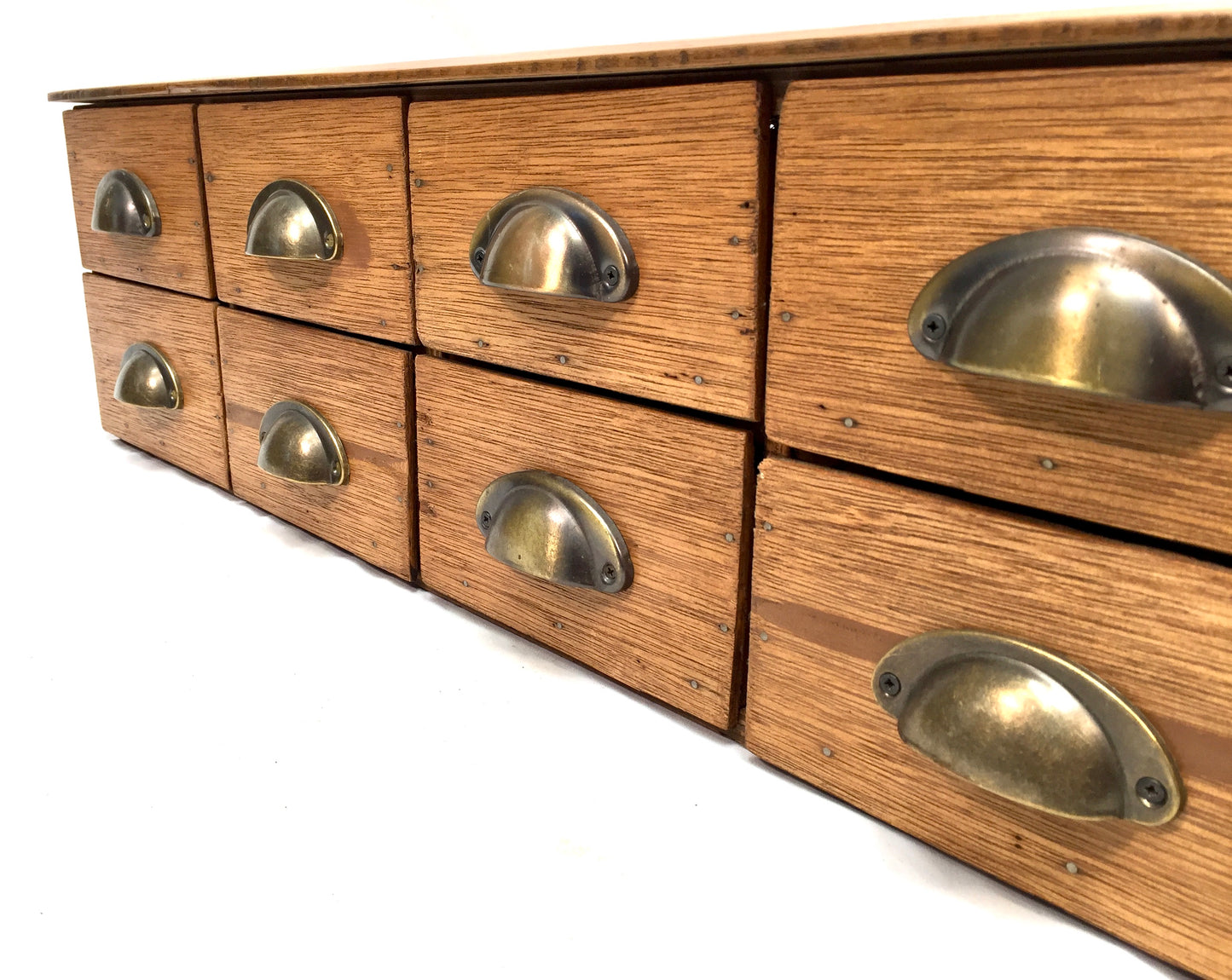 Antique Wooden French Elm Desktop Stationery Filing Drawers / Cabinet / Box