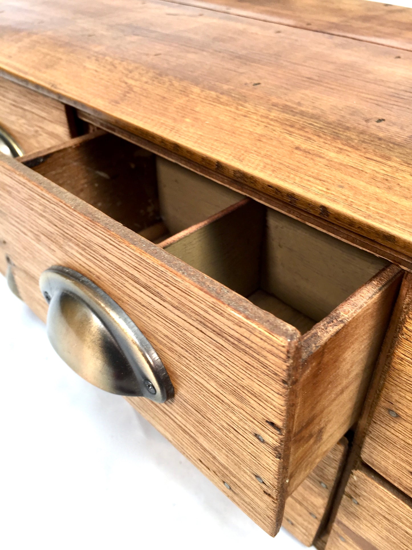 Antique Wooden French Elm Desktop Stationery Filing Drawers / Cabinet / Box