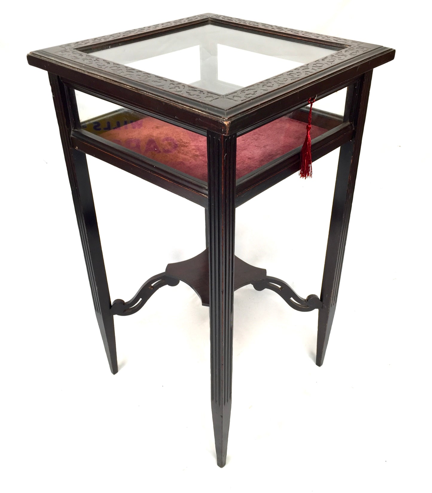Antique Edwardian Wooden Bijouterie Display Table & Storage Cabinet c1910 & Key
