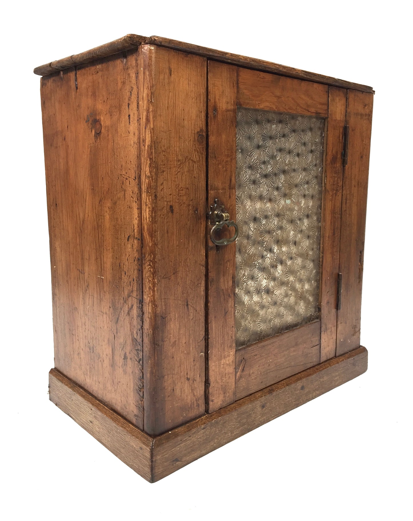 Antique French Wooden Pine & Glass Fronted Display Cabinet / Storage Box c.1900