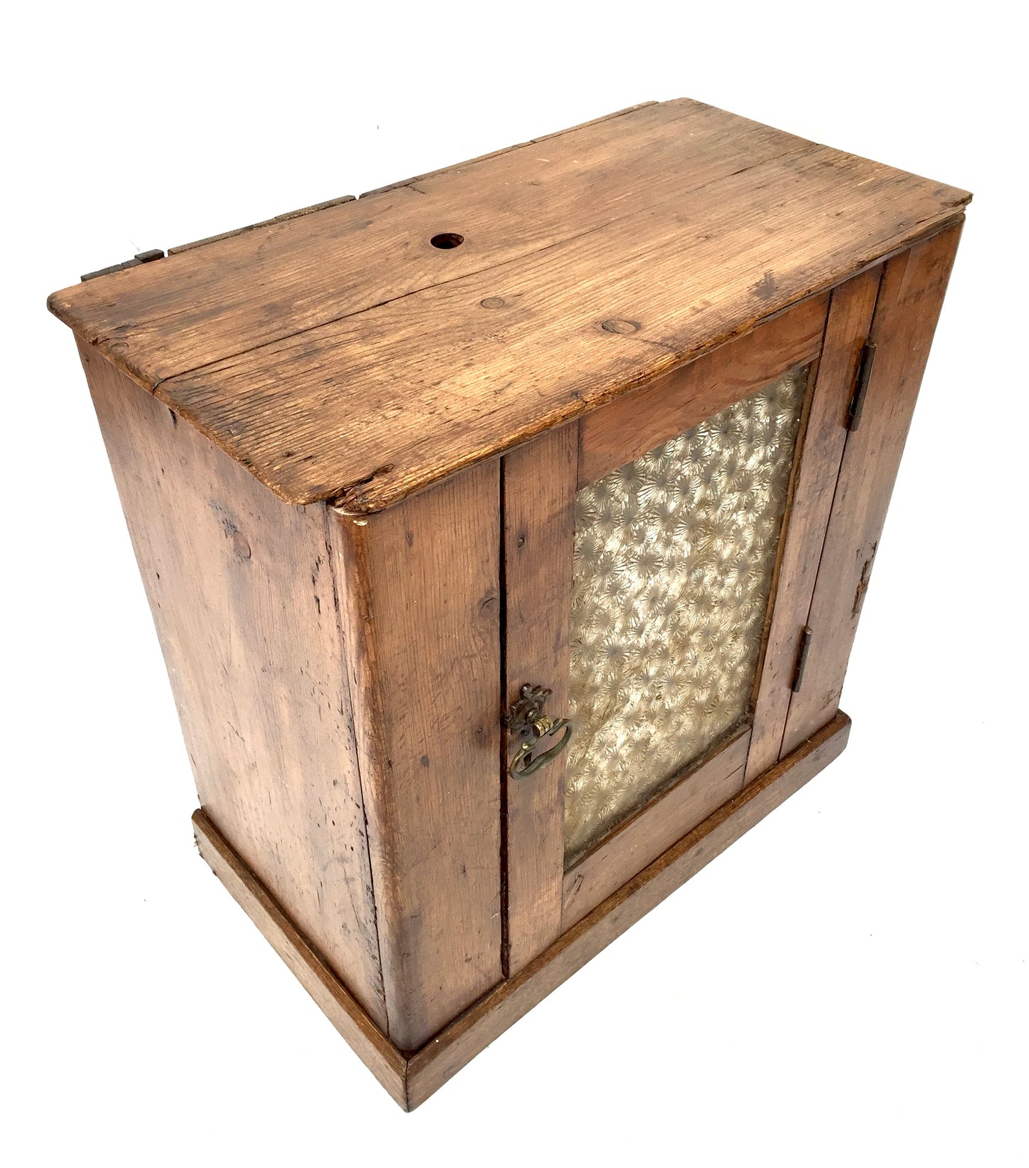 Antique French Wooden Pine & Glass Fronted Display Cabinet / Storage Box c.1900
