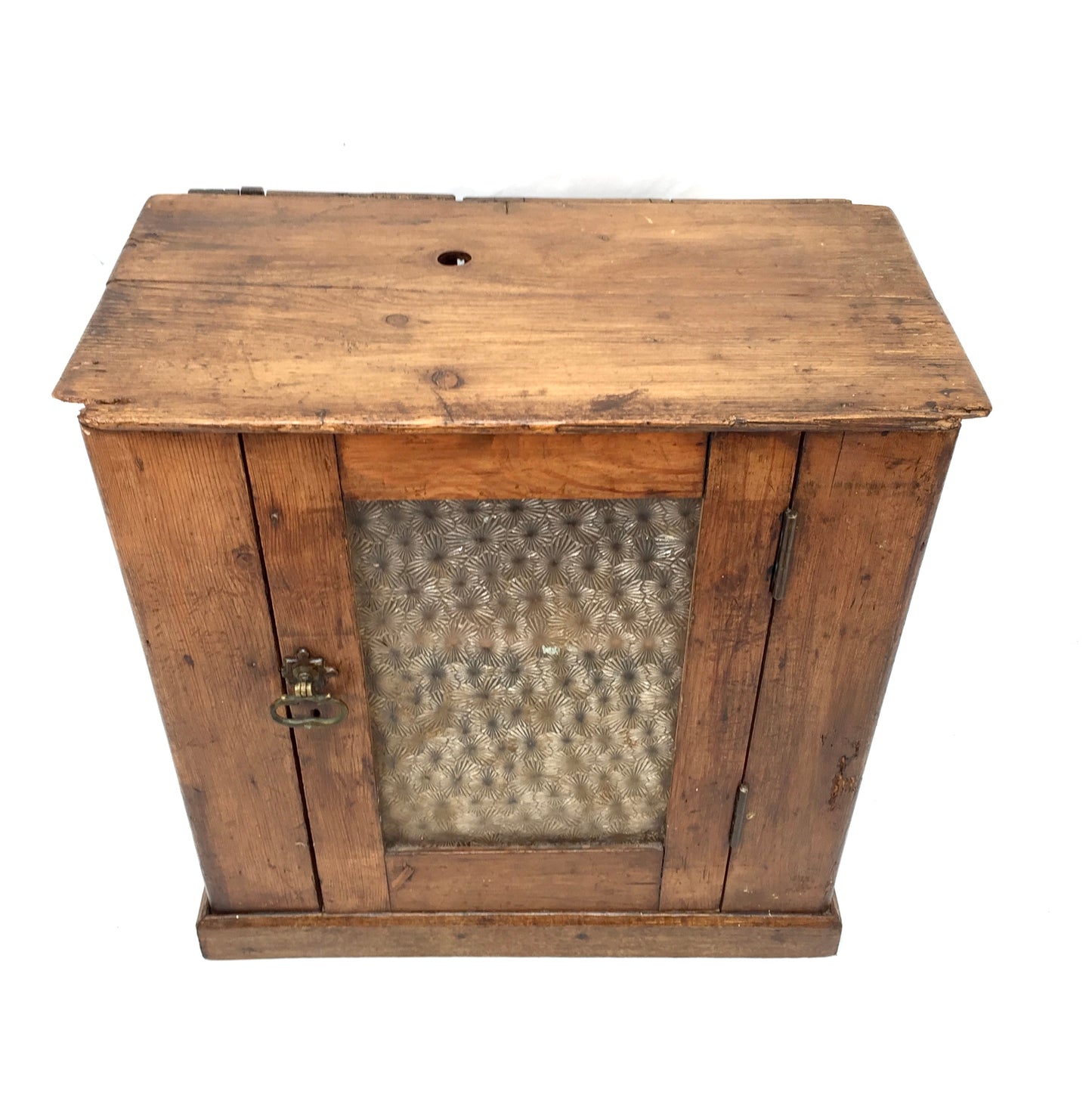 Antique French Wooden Pine & Glass Fronted Display Cabinet / Storage Box c.1900
