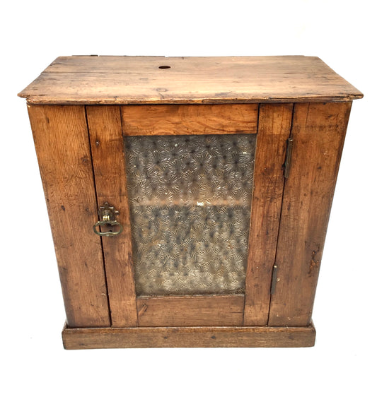 Antique French Wooden Pine & Glass Fronted Display Cabinet / Storage Box c.1900