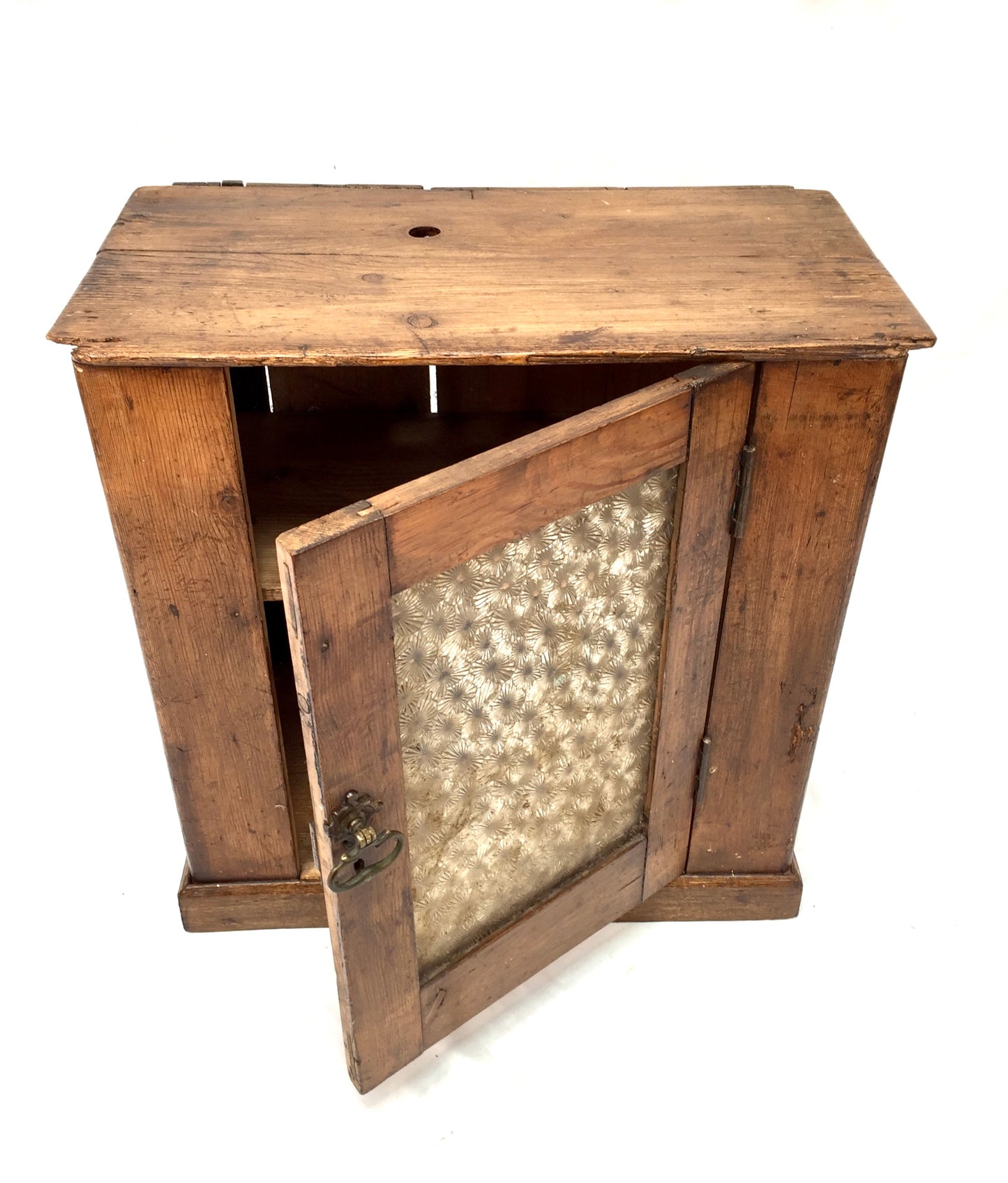 Antique French Wooden Pine & Glass Fronted Display Cabinet / Storage Box c.1900