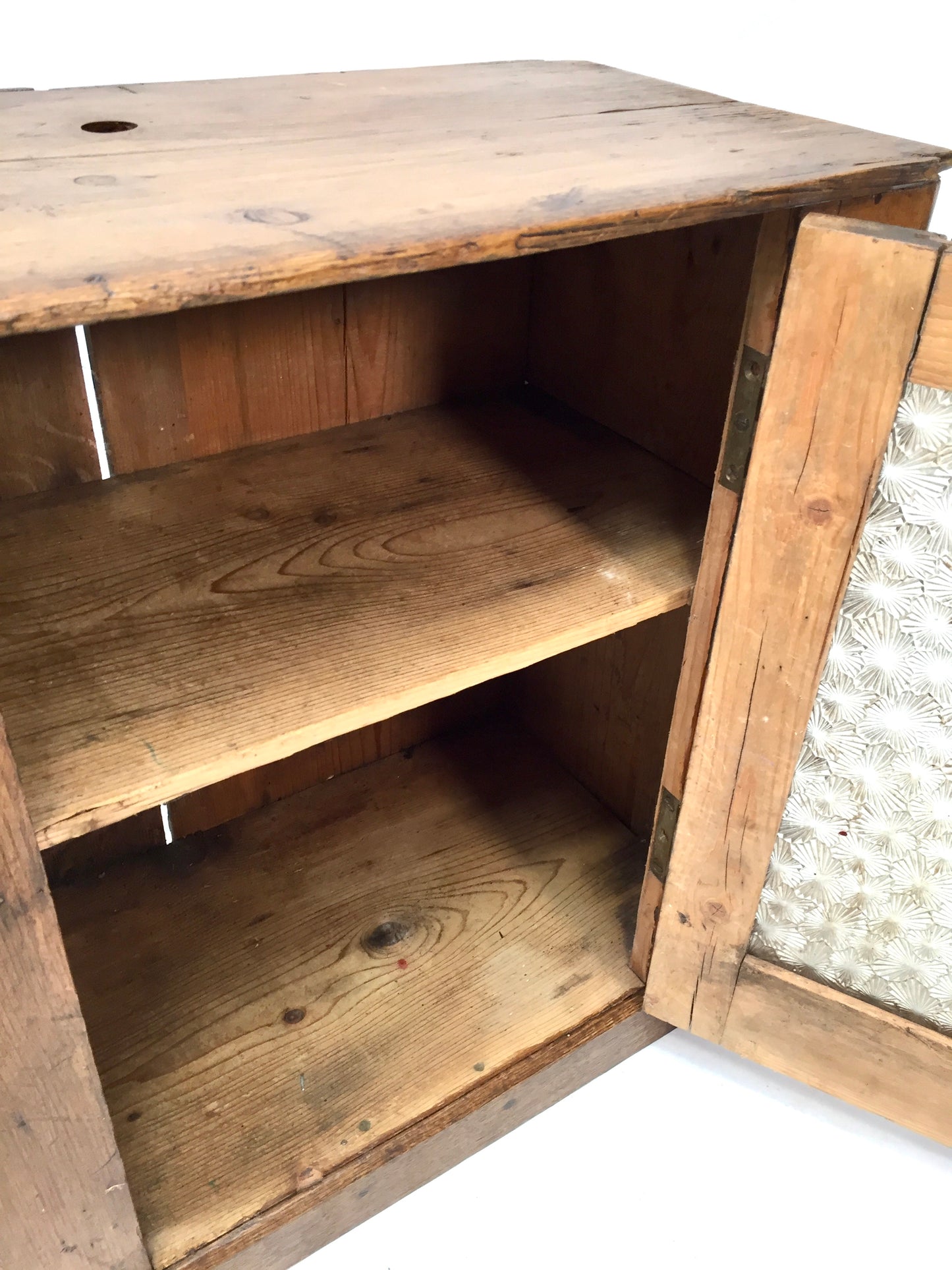 Antique French Wooden Pine & Glass Fronted Display Cabinet / Storage Box c.1900