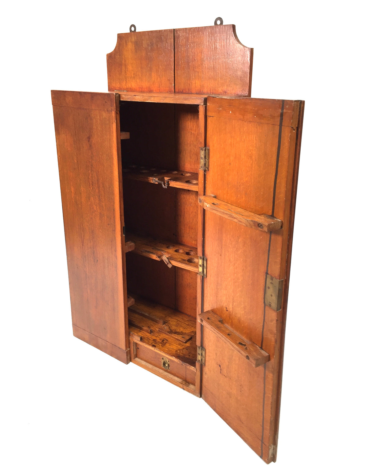 Antique Wooden Large Tool Cupboard Cabinet, Wall Hanging / Army and Navy Store