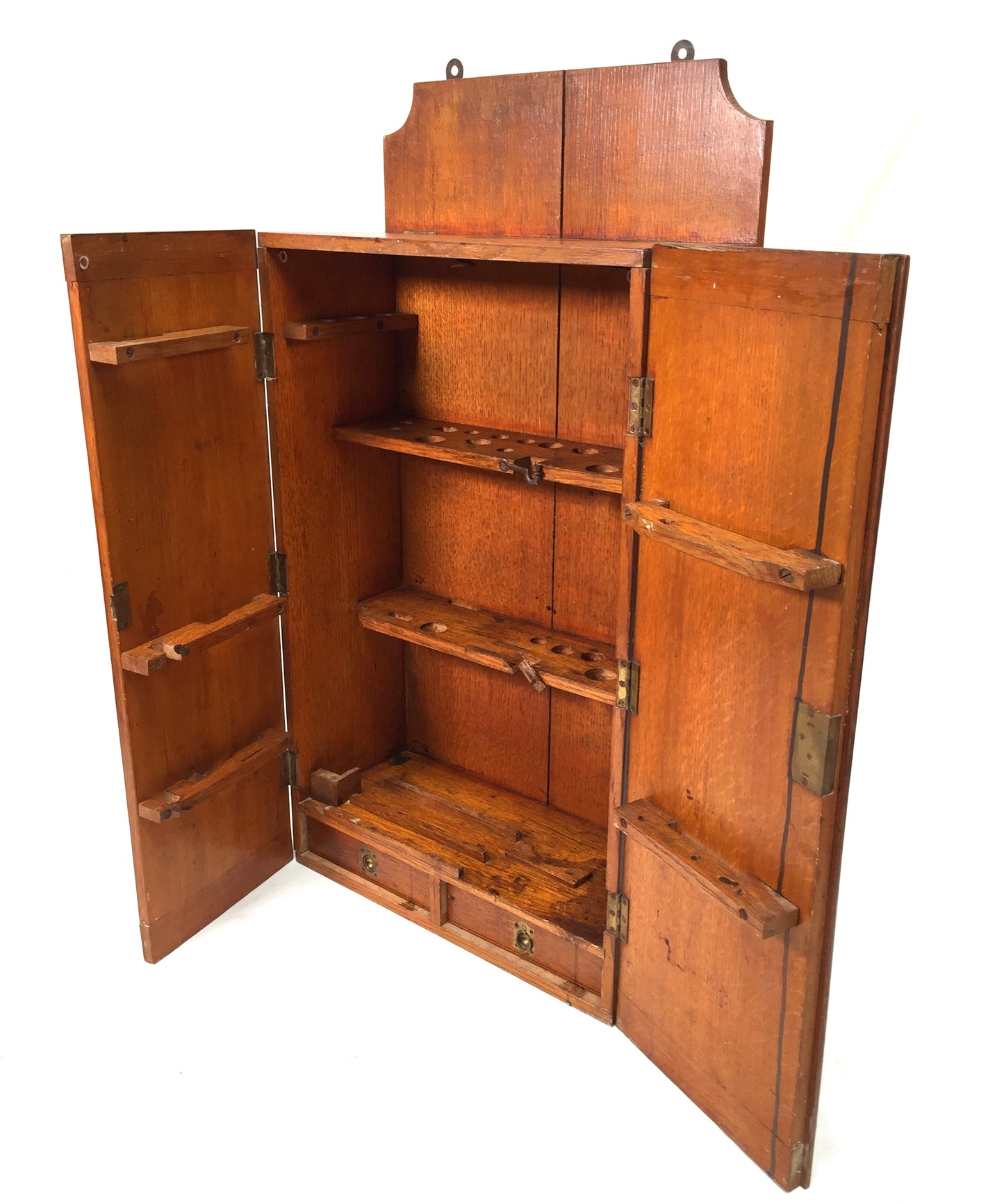 Antique Wooden Large Tool Cupboard Cabinet, Wall Hanging / Army and Navy Store