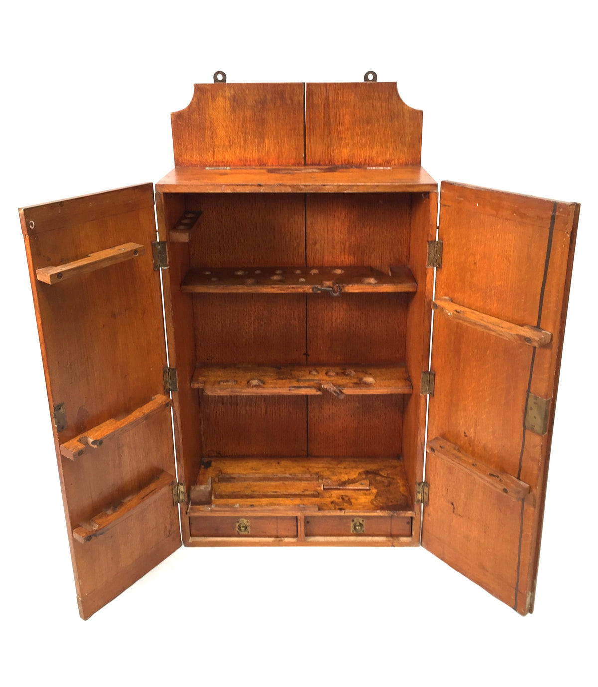 Antique Wooden Large Tool Cupboard Cabinet, Wall Hanging / Army and Navy Store