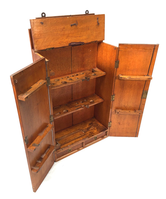 Antique Wooden Large Tool Cupboard Cabinet, Wall Hanging / Army and Navy Store