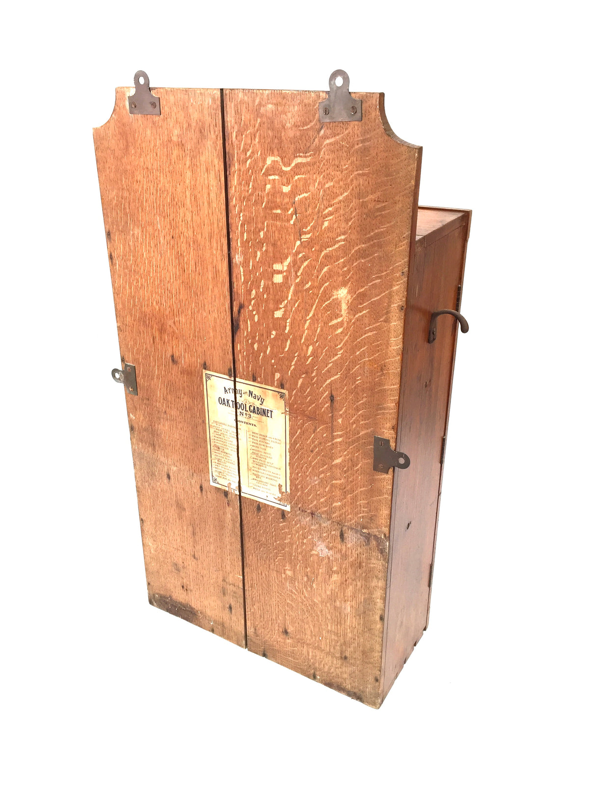 Antique Wooden Large Tool Cupboard Cabinet, Wall Hanging / Army and Navy Store