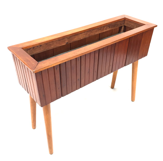 Vintage Mid Century Teak Wooden Plant Stand / Planter & Drip Tray c.1960 Antique