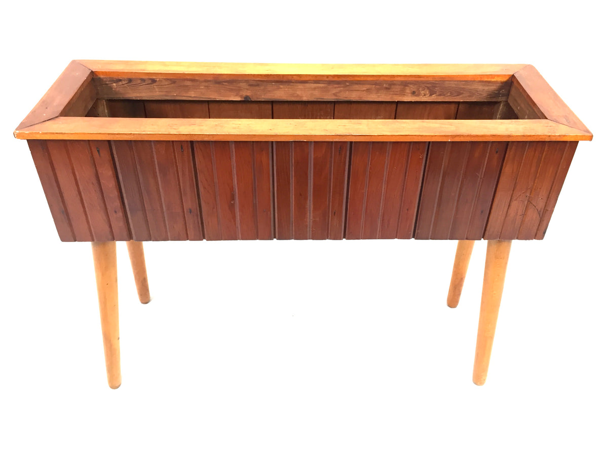 Vintage Mid Century Teak Wooden Plant Stand / Planter & Drip Tray c.1960 Antique