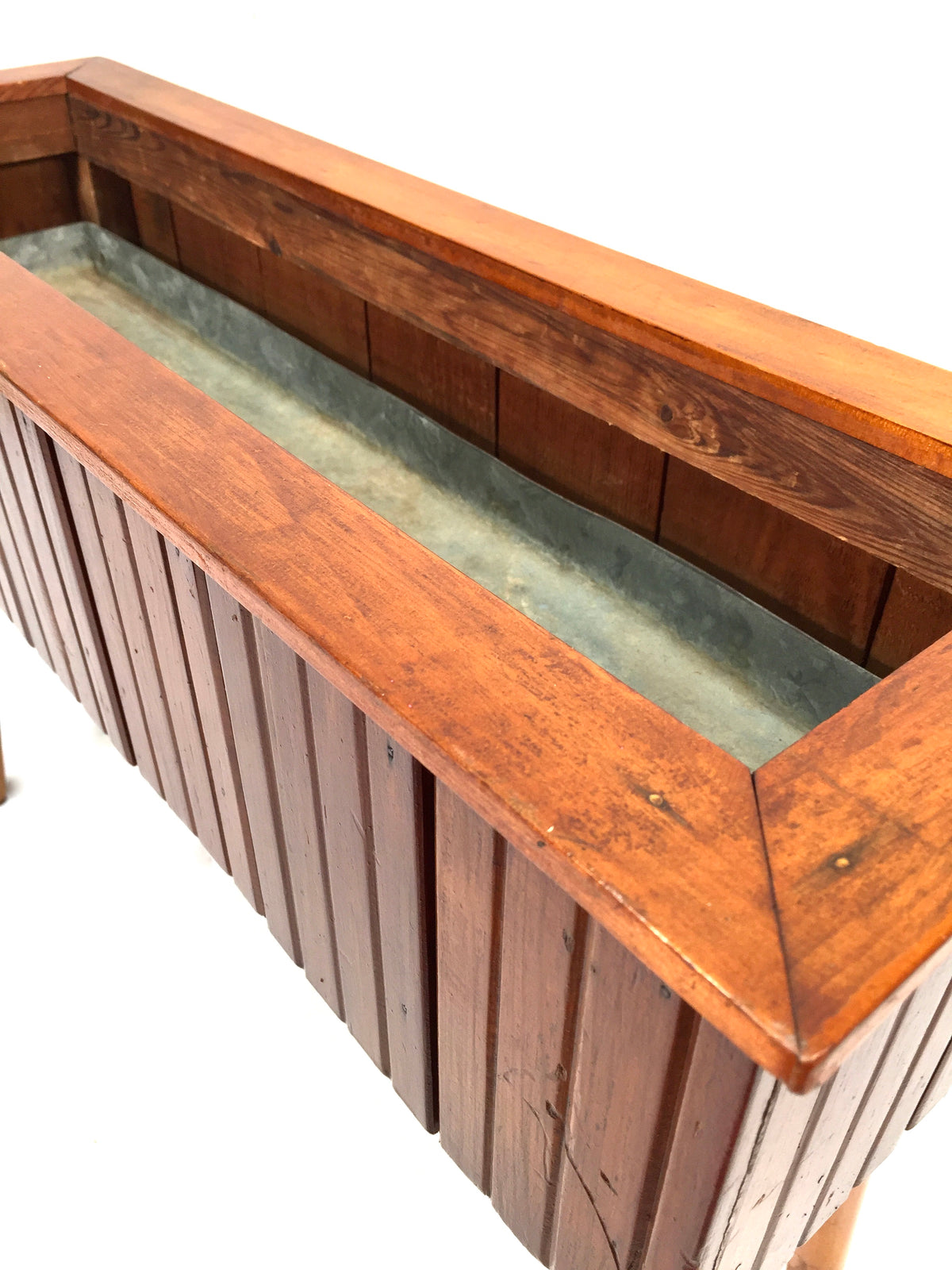 Vintage Mid Century Teak Wooden Plant Stand / Planter & Drip Tray c.1960 Antique