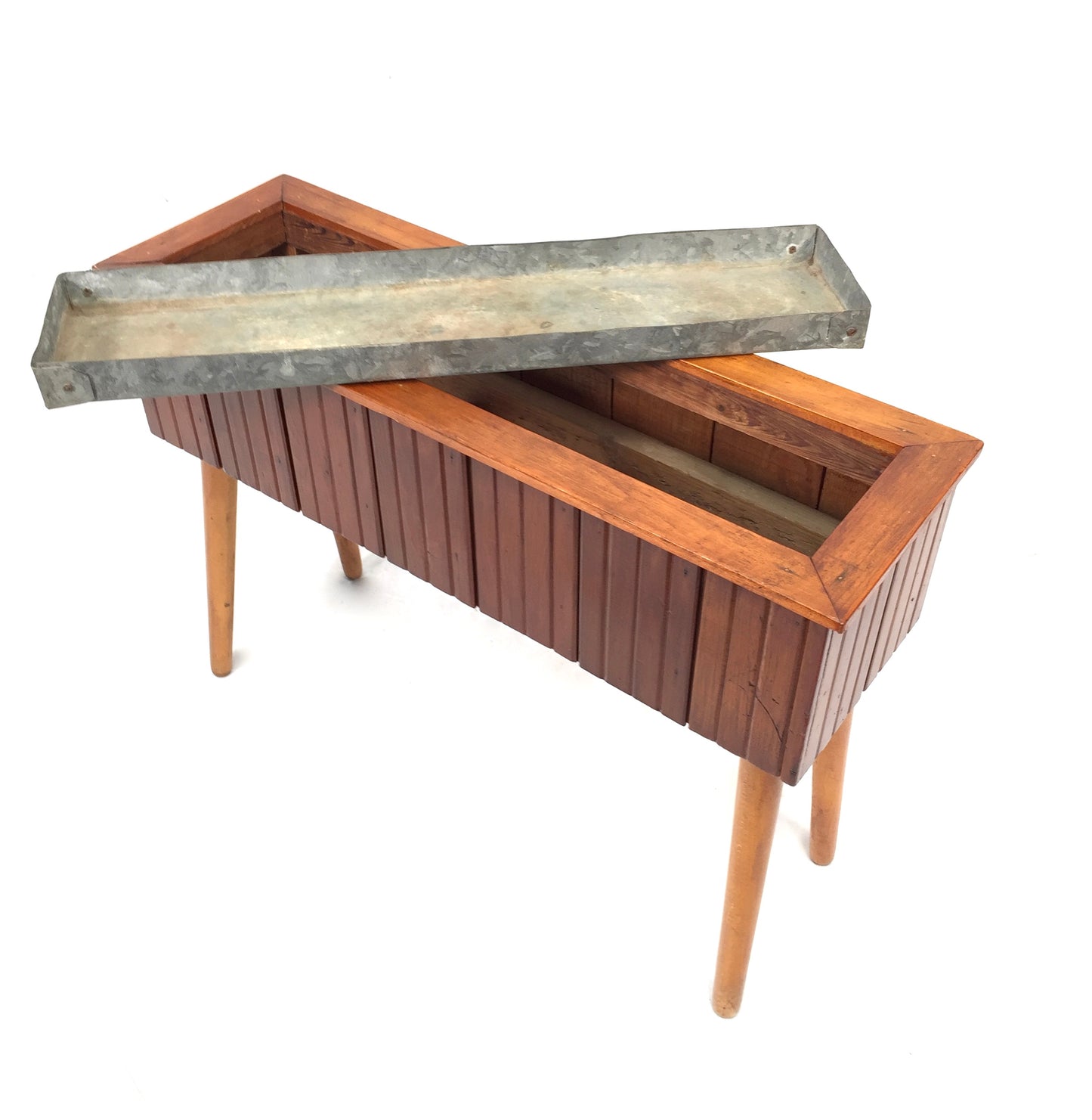 Vintage Mid Century Teak Wooden Plant Stand / Planter & Drip Tray c.1960 Antique