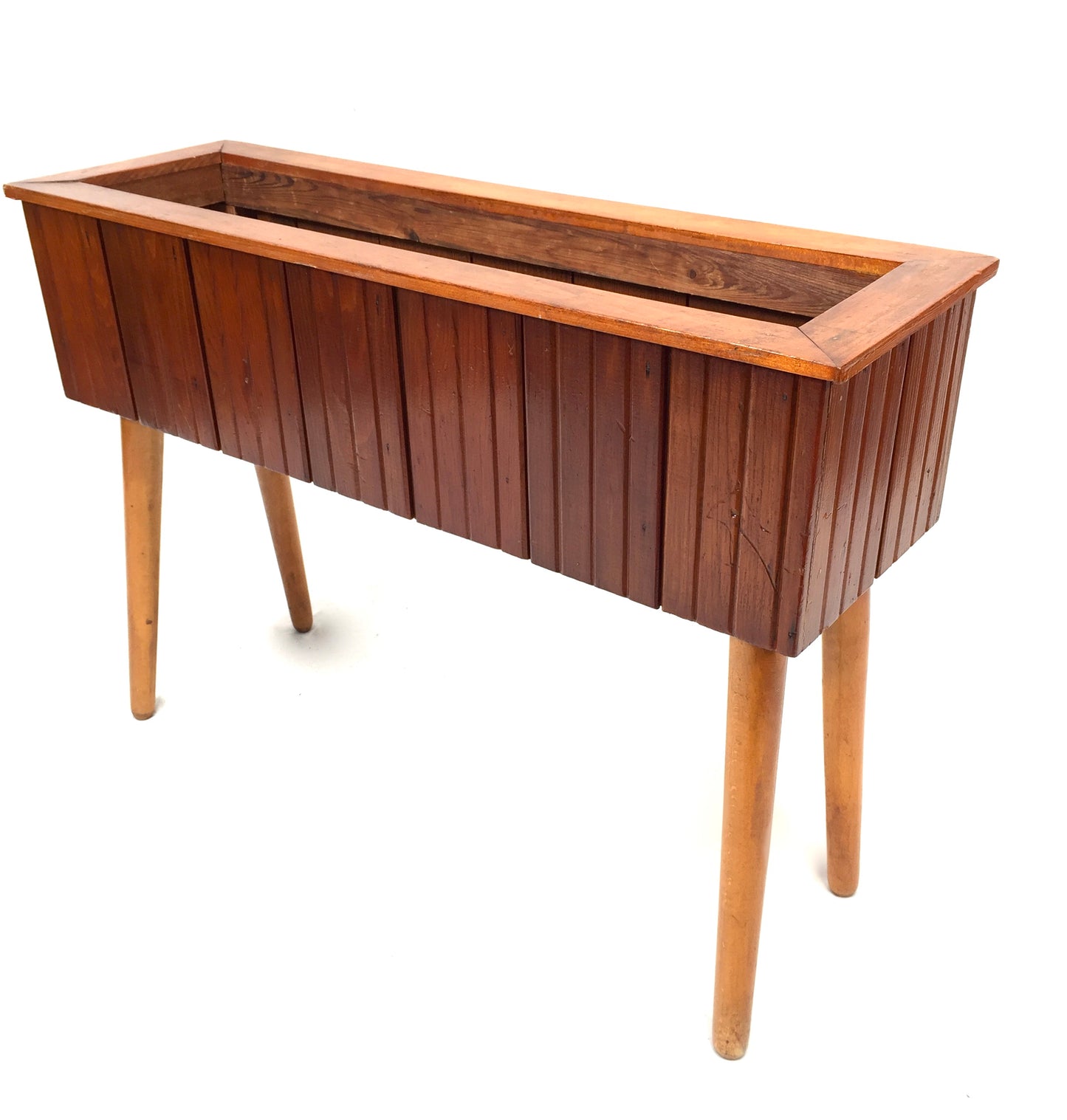 Vintage Mid Century Teak Wooden Plant Stand / Planter & Drip Tray c.1960 Antique