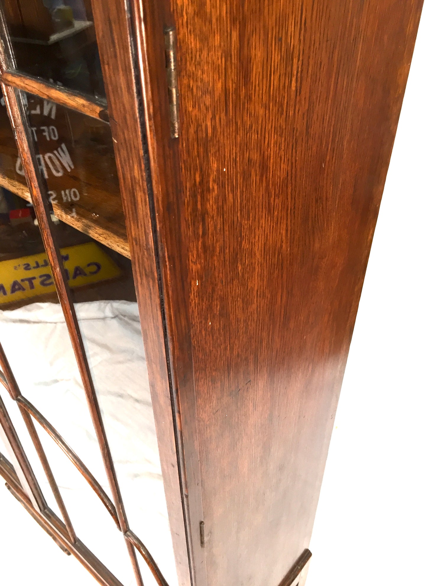 Antique Art Deco 1930s Oak Wooden Display Bookcase Cabinet Glazed Doors & Key