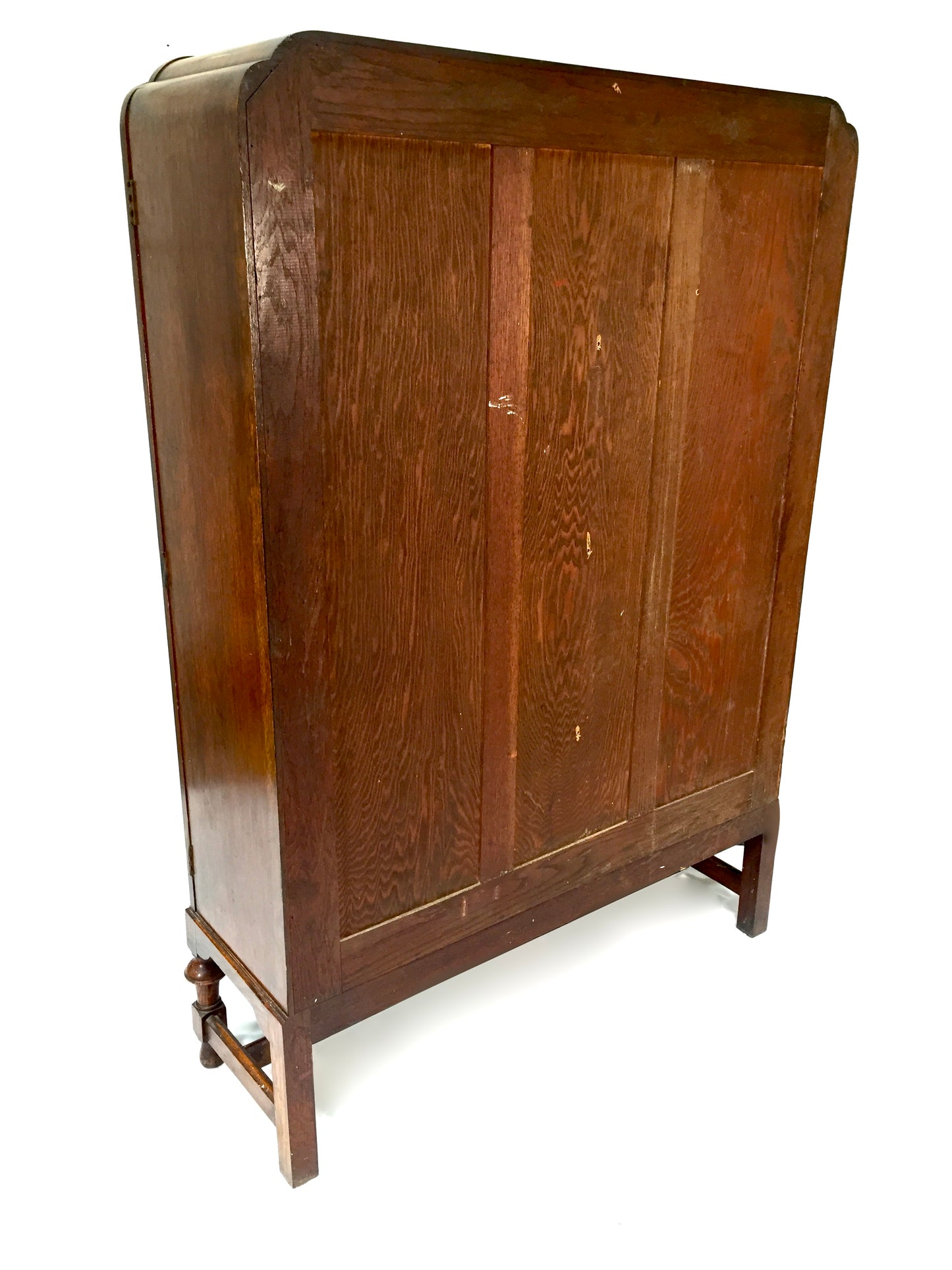 Antique Art Deco 1930s Oak Wooden Display Bookcase Cabinet Glazed Doors & Key