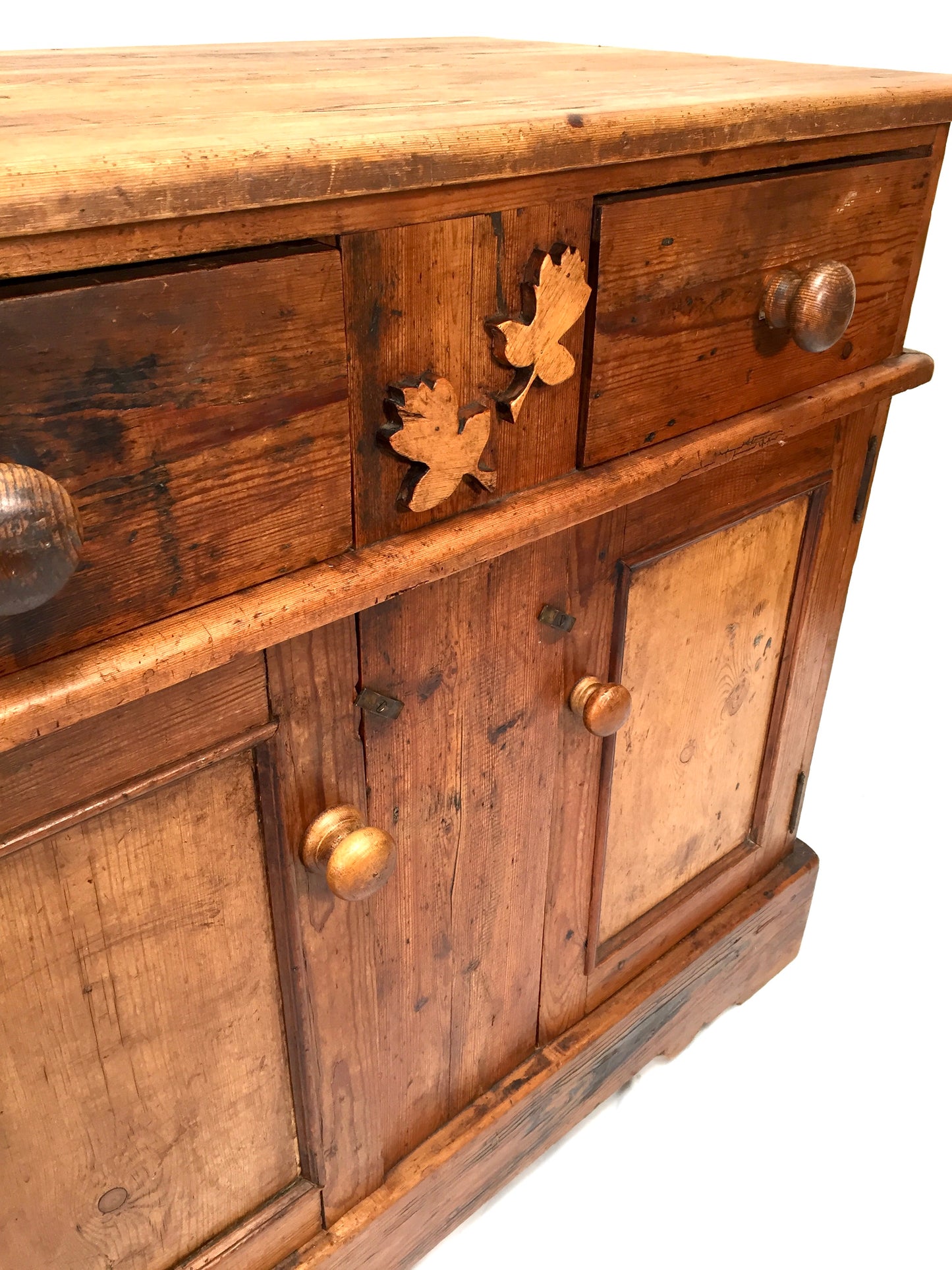 Antique French Rustic Pine Wooden Storage Cupboard / Sideboard Unit c.1930 Shelf