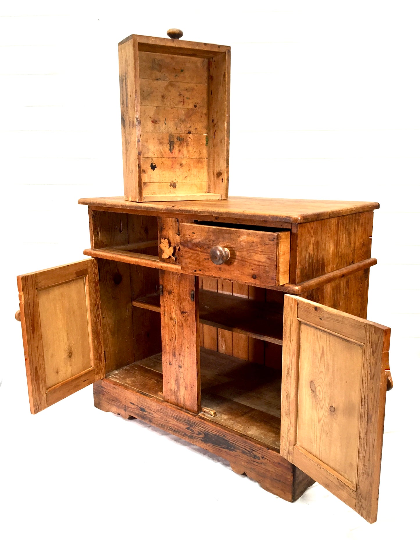 Antique French Rustic Pine Wooden Storage Cupboard / Sideboard Unit c.1930 Shelf