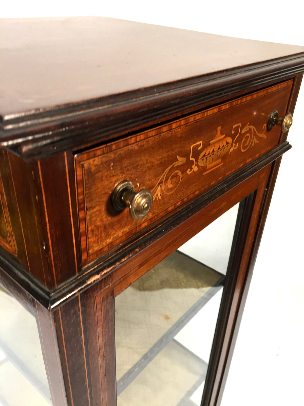 Antique Edwardian Inlaid Mahogany Pedestal Glade Display Cabinet c.1910 with Key