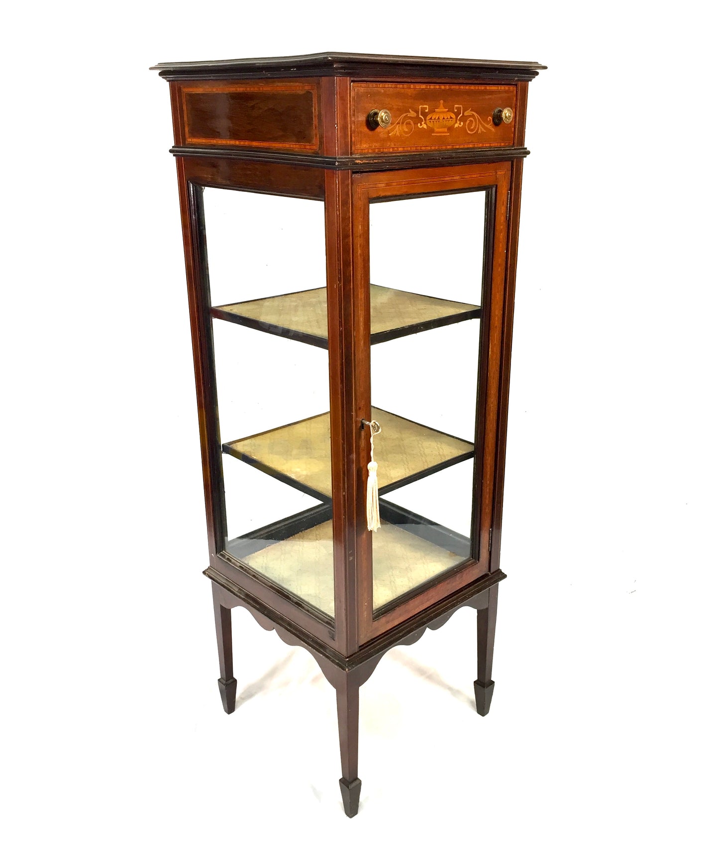 Antique Edwardian Inlaid Mahogany Pedestal Glade Display Cabinet c.1910 with Key