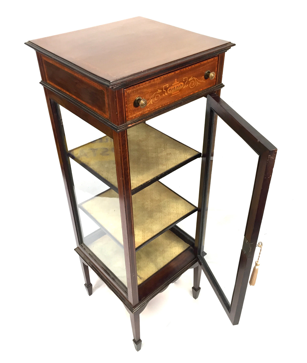 Antique Edwardian Inlaid Mahogany Pedestal Glade Display Cabinet c.1910 with Key