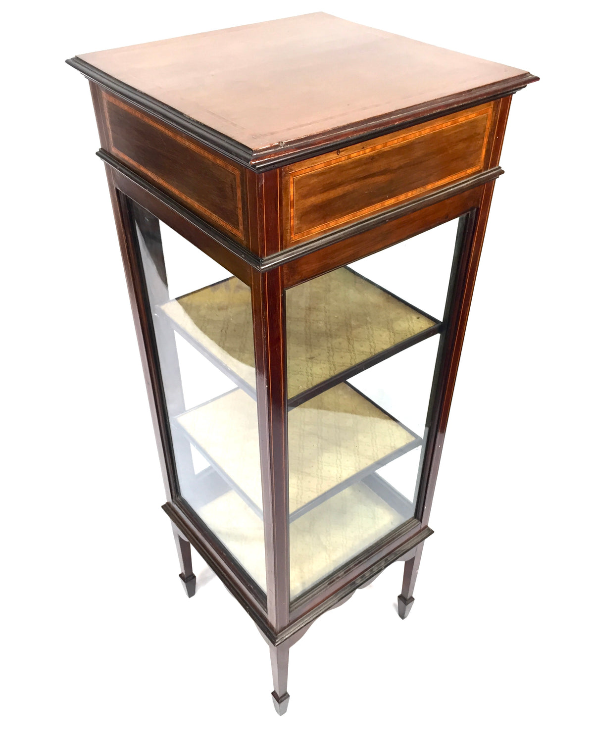Antique Edwardian Inlaid Mahogany Pedestal Glade Display Cabinet c.1910 with Key
