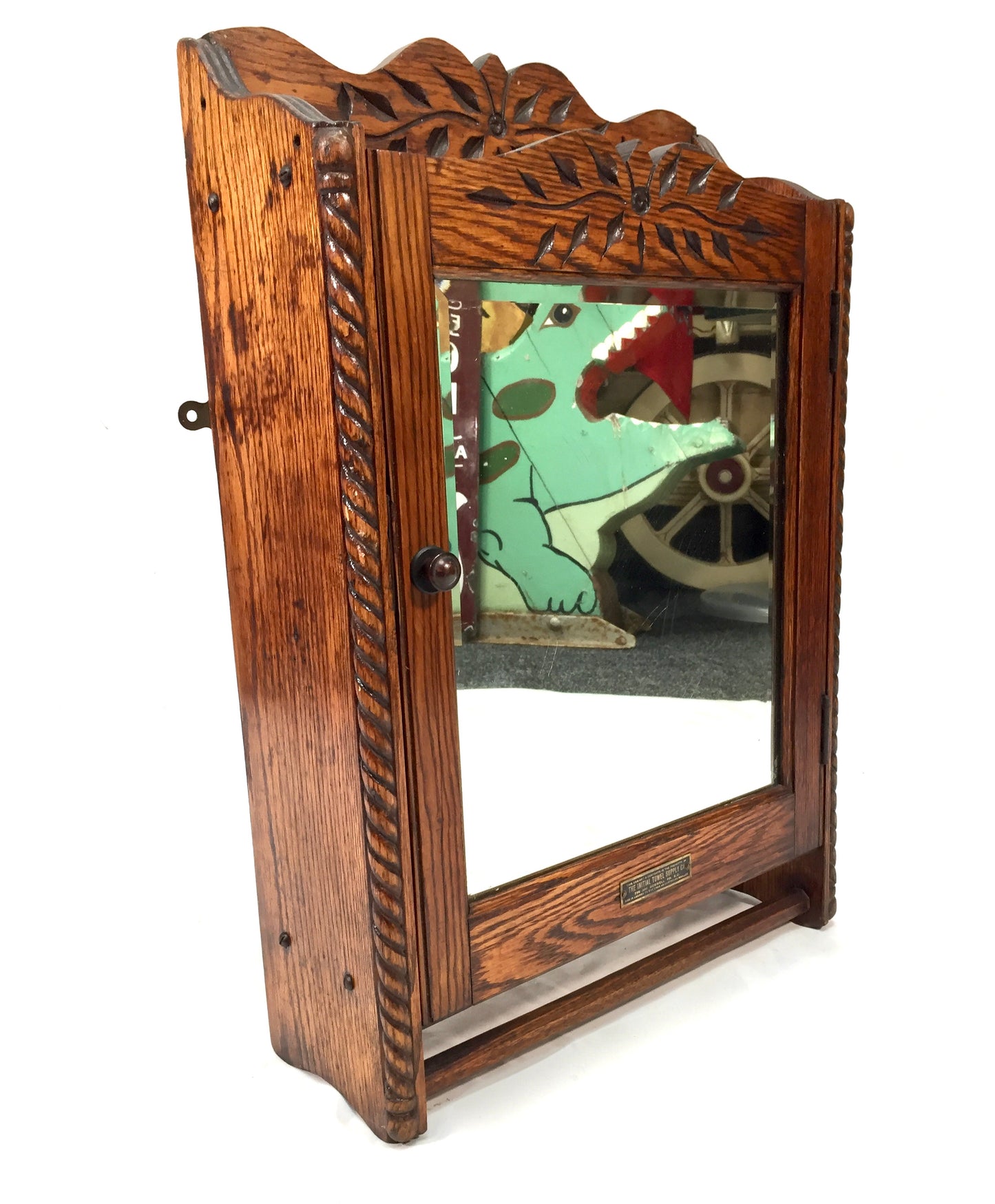 Antique Hand Carved Oak Wooden Wall Hanging Medicine / Apothecary Cabinet c.1930