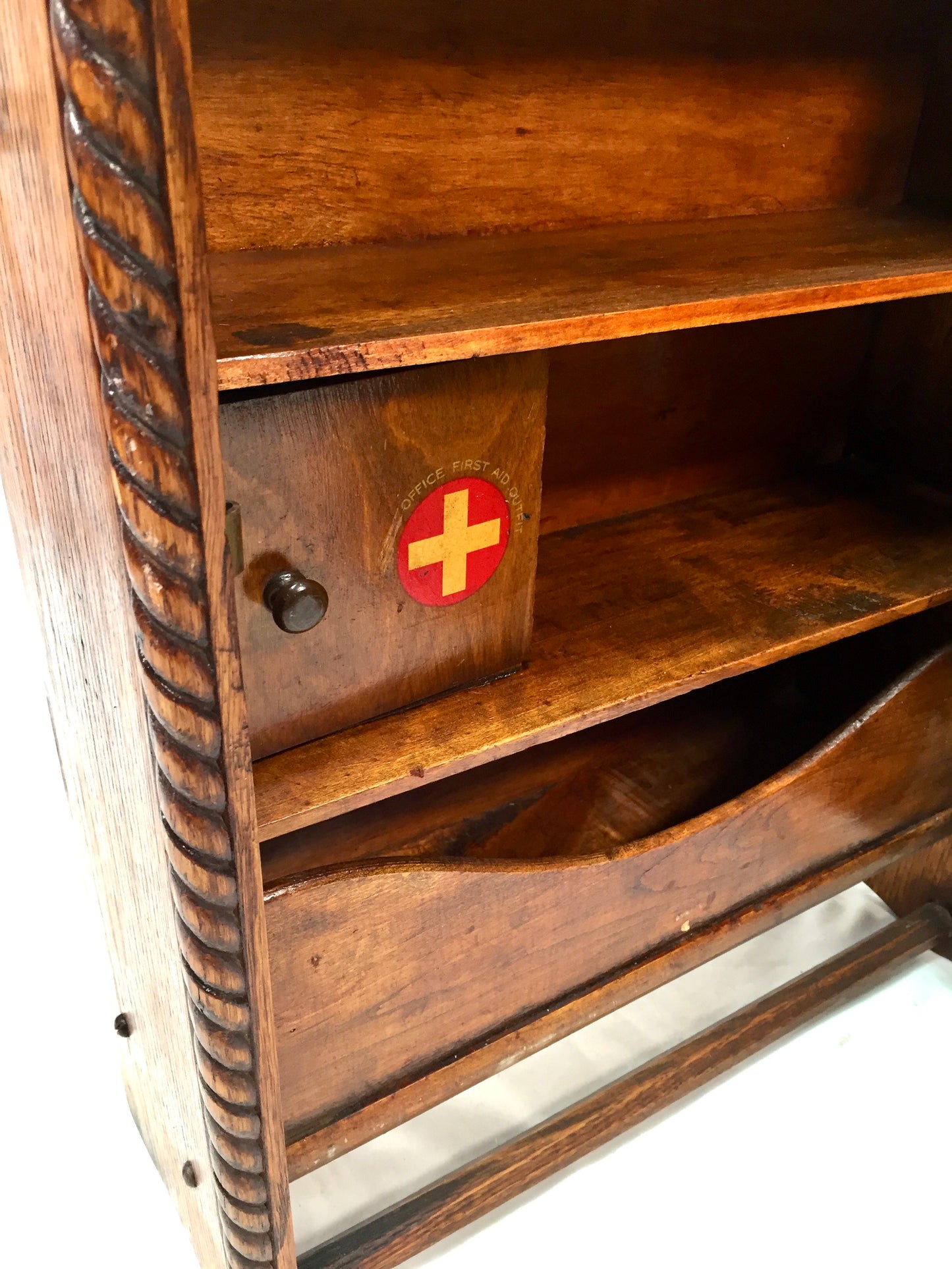Antique Hand Carved Oak Wooden Wall Hanging Medicine / Apothecary Cabinet c.1930