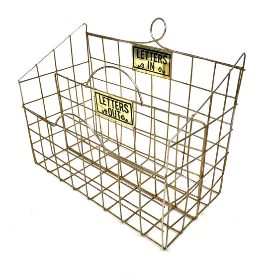 Vintage Desktop Metal Wire Letters Basket / Mail Caddy / Stationery Organiser