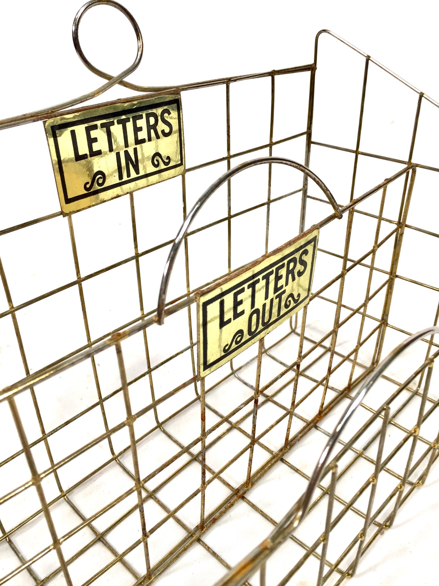 Vintage Desktop Metal Wire Letters Basket / Mail Caddy / Stationery Organiser