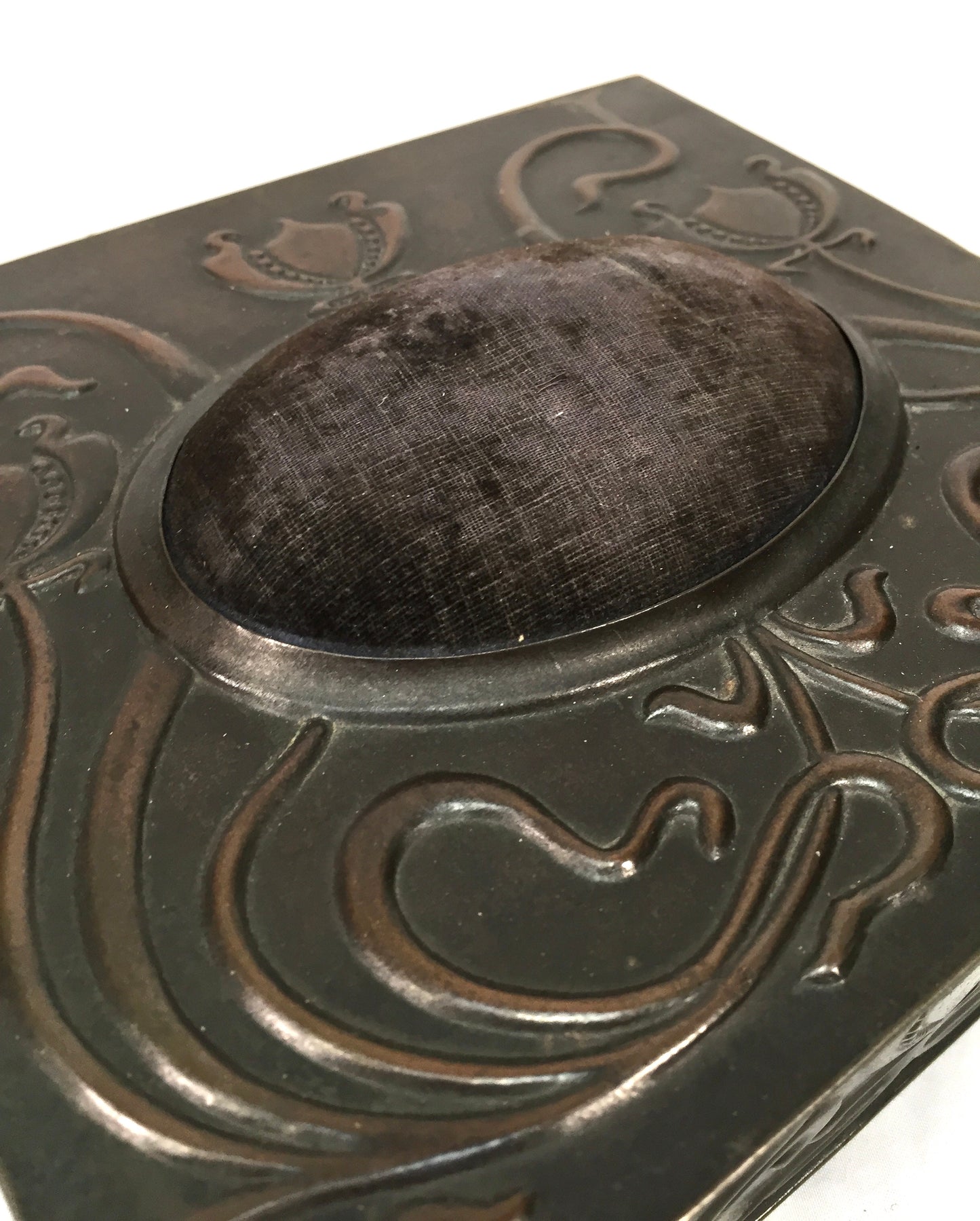 Antique Art Nouveau Embossed Metal Tin Pin Cushion Trinket Box Burnett Limited