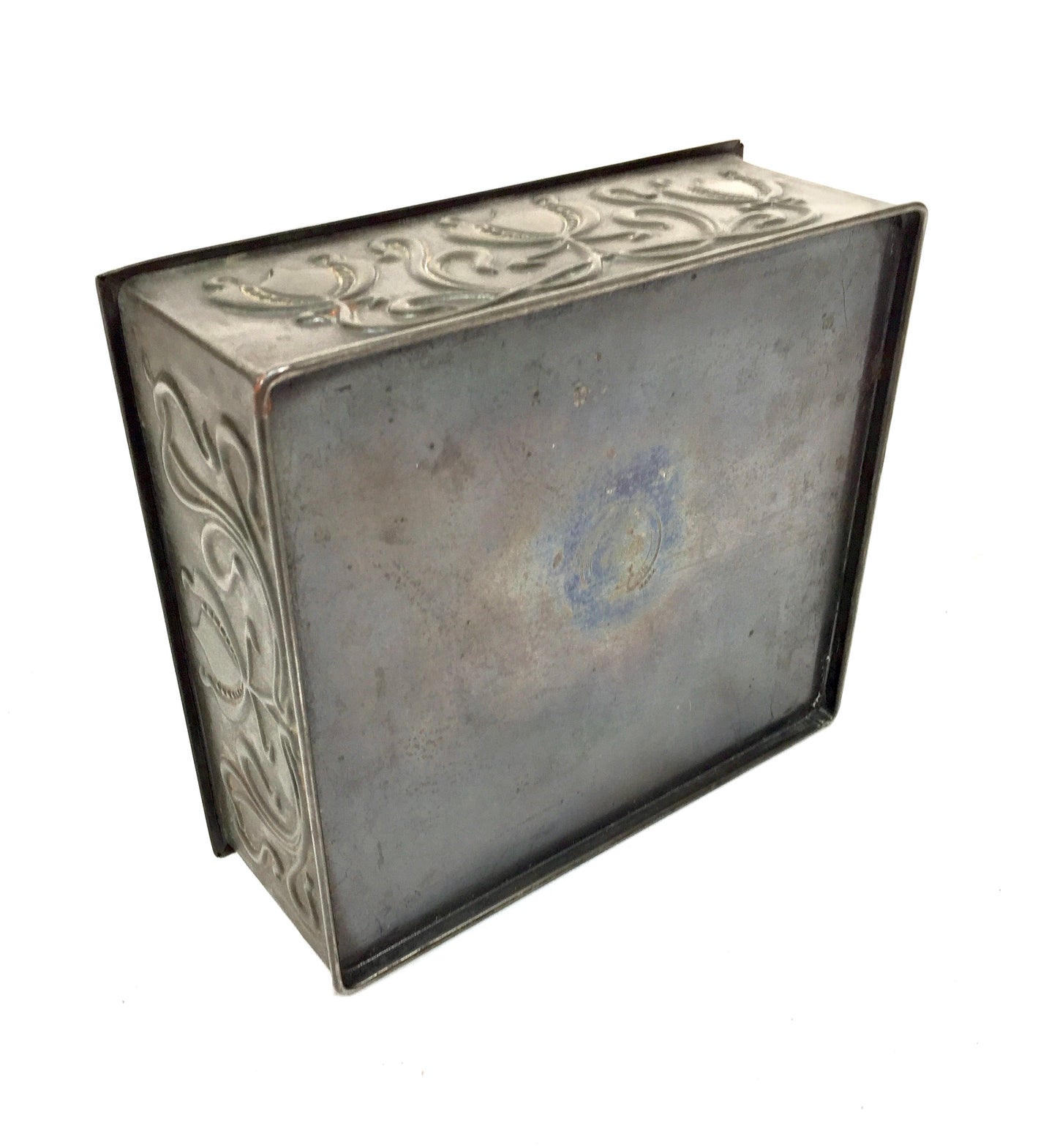Antique Art Nouveau Embossed Metal Tin Pin Cushion Trinket Box Burnett Limited