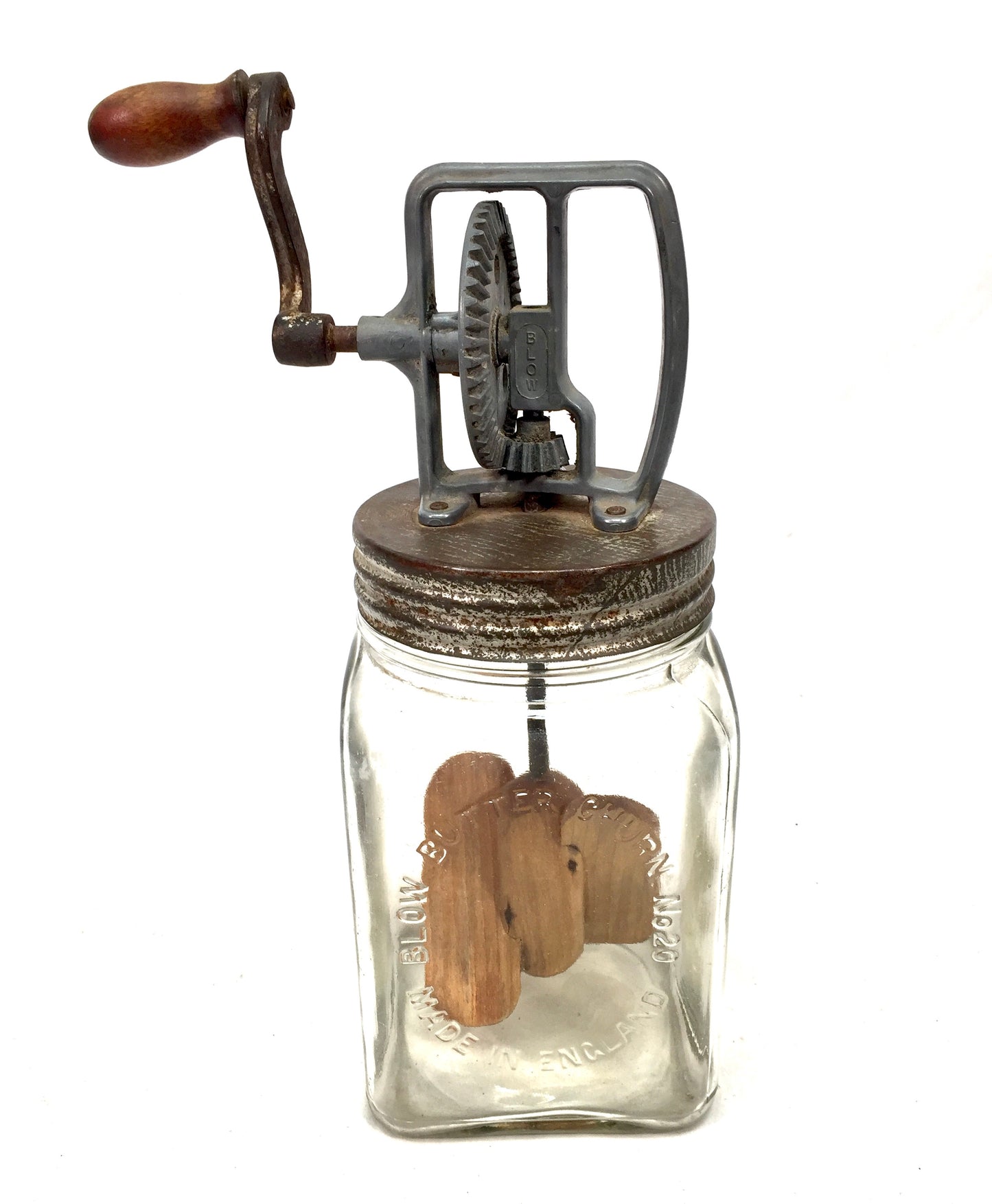 Antique Kitchenalia - Working Mid Century Glass J. J Blow Ltd Butter Churn No.20