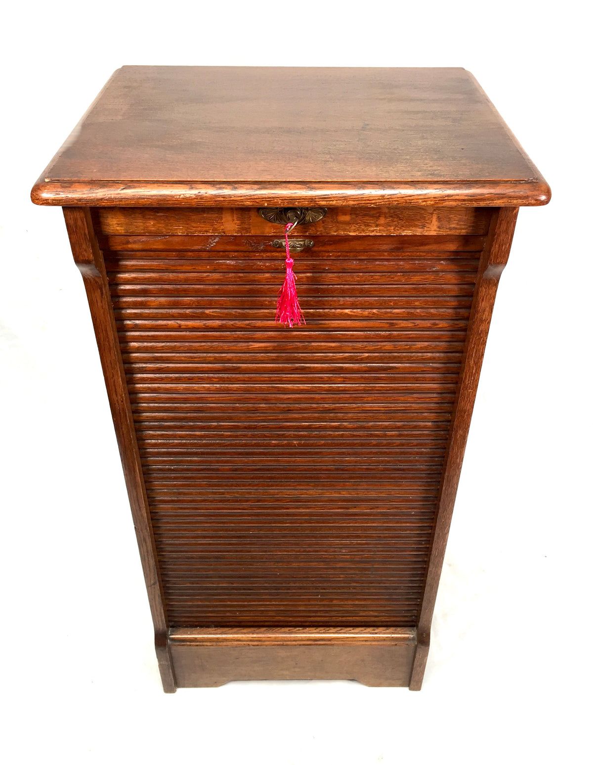Antique Wooden Oak Tambour Fronted Office Paper Filing Cabinet Drawers with Key