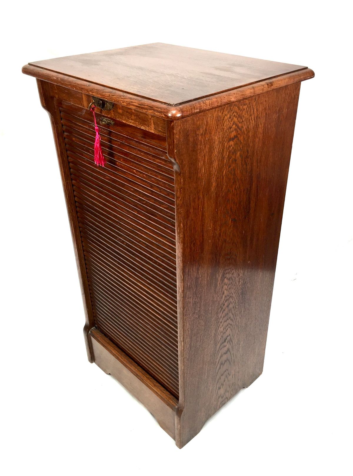 Antique Wooden Oak Tambour Fronted Office Paper Filing Cabinet Drawers with Key