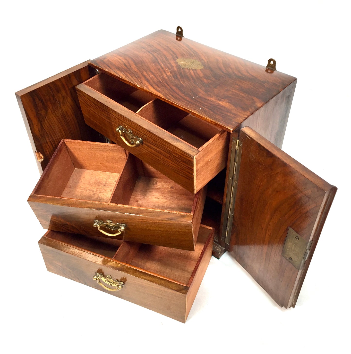 Antique Victorian Wooden Walnut Humidor Chest of Drawers Collectors Cabinet Box