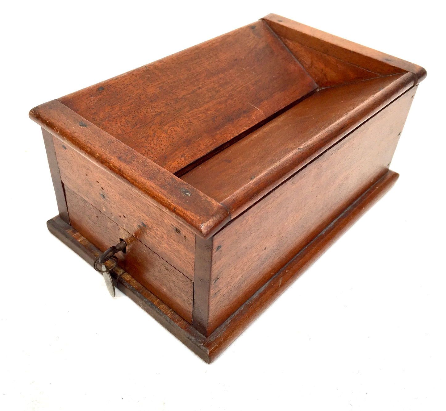 Antique Wooden Church Collection Offering Donation Box / Money / with Key c.1900