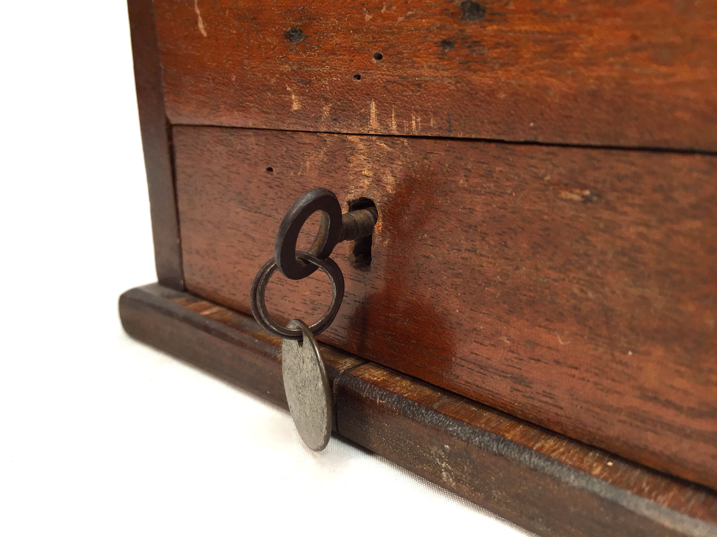 Antique Wooden Church Collection Offering Donation Box / Money / with Key c.1900